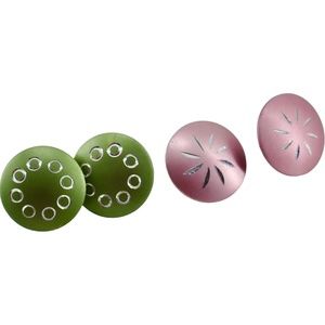 Dainty Round Post StudLaser Cut Out Fashion Earrings Pink & Green .5" Set of 2